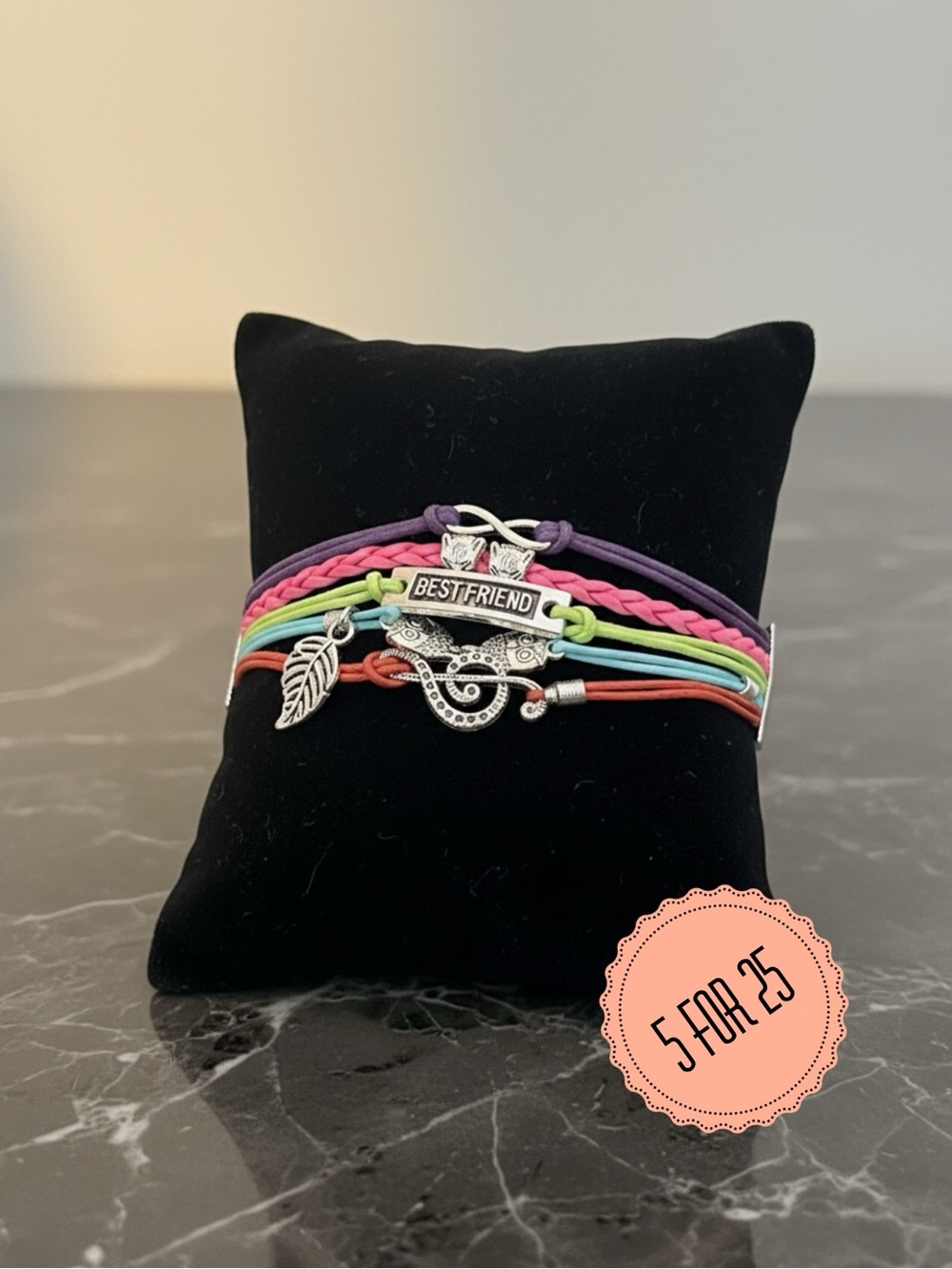 Colorful Best Friend Multi Strand Bracelet w Charms